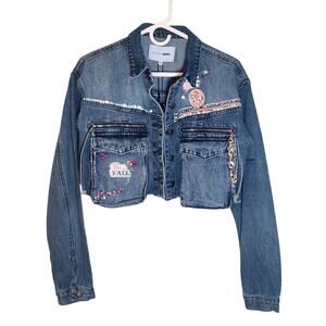 CUSTOM NWT Embroidered Western Denim Cargo Jacket, Size Large